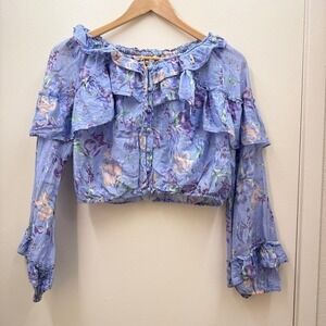 LoveShackFancy XS Floral Ruffle Crop Top Fairy Coquette Soft Feminine Luxury